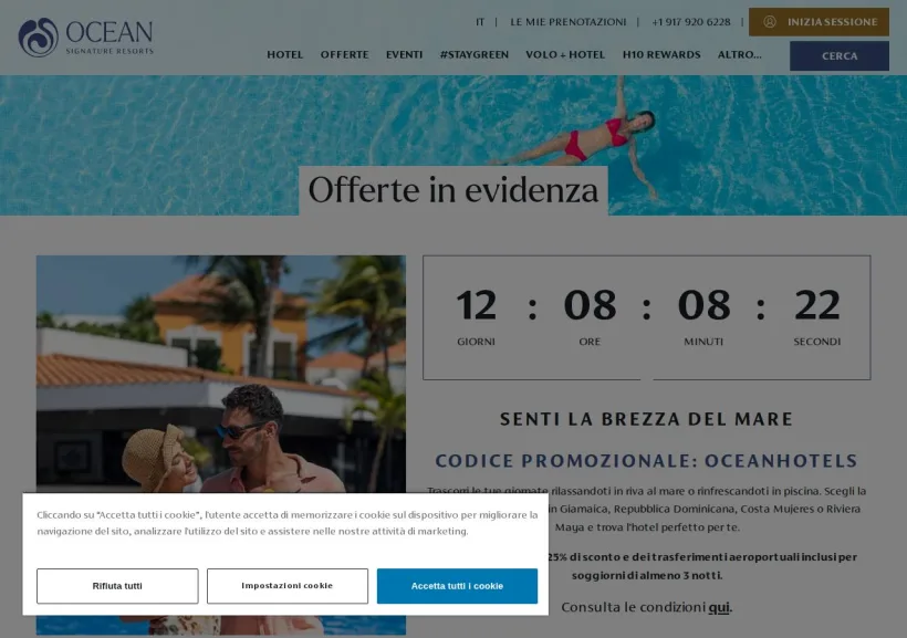 Schermata della pagina offerta di Ocean Hotels