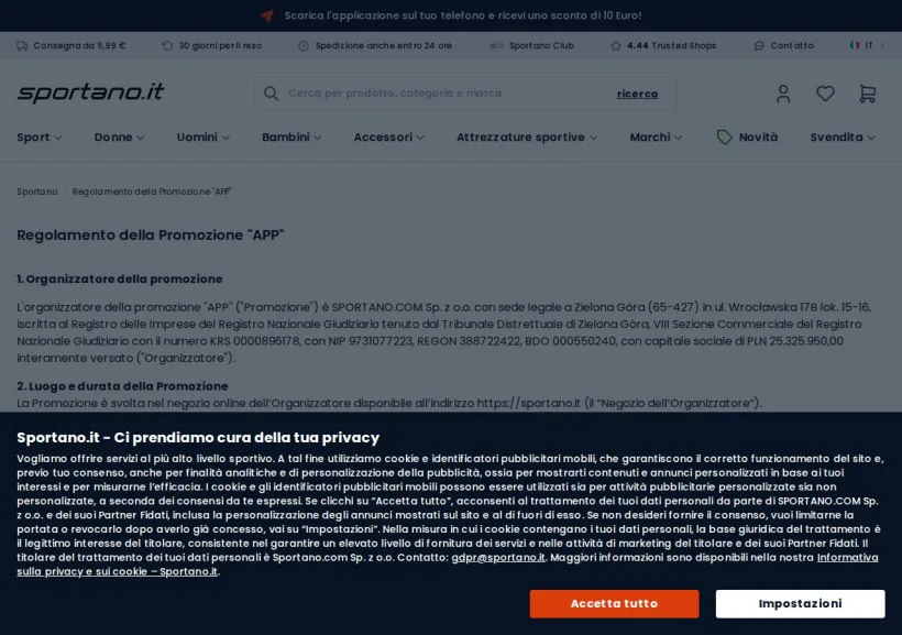Schermata della pagina offerta di Sportano