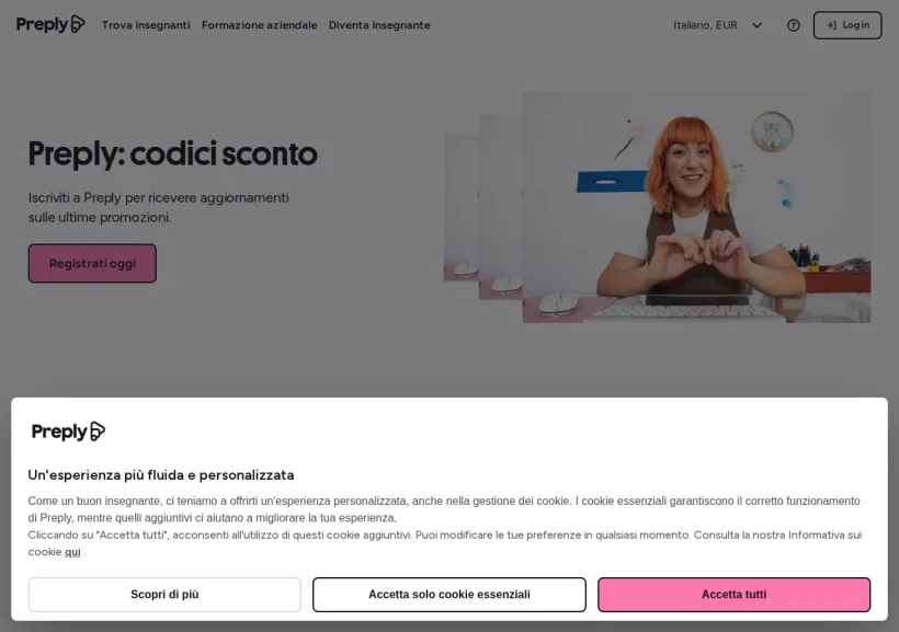 Schermata della pagina offerta di Preply