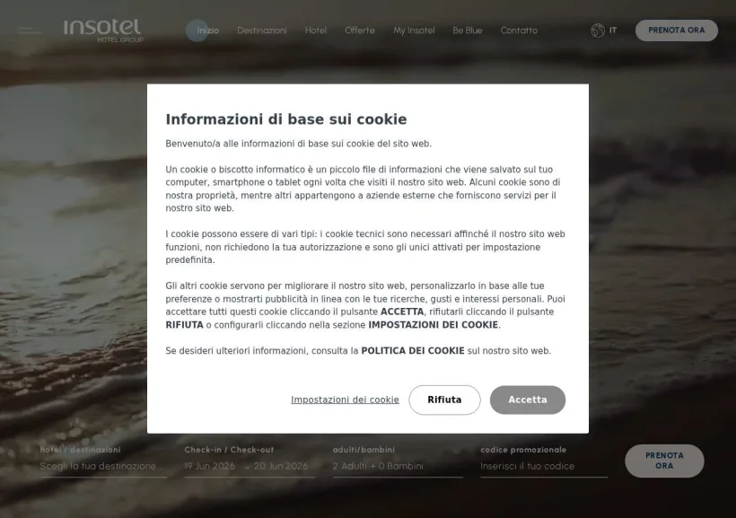Schermata della pagina offerta di Insotel Hotel Group 