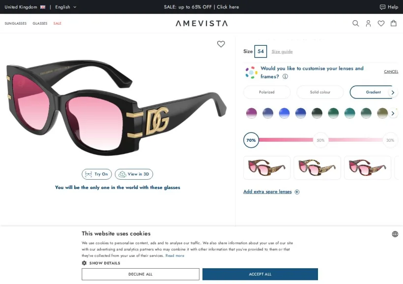 Schermata della pagina offerta di Amevista