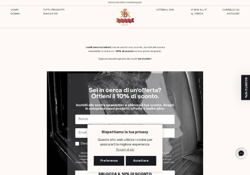 Schermata della pagina offerta di Baracuta
