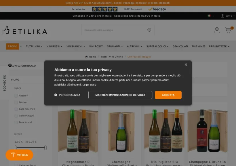 Schermata della pagina offerta di Etilika