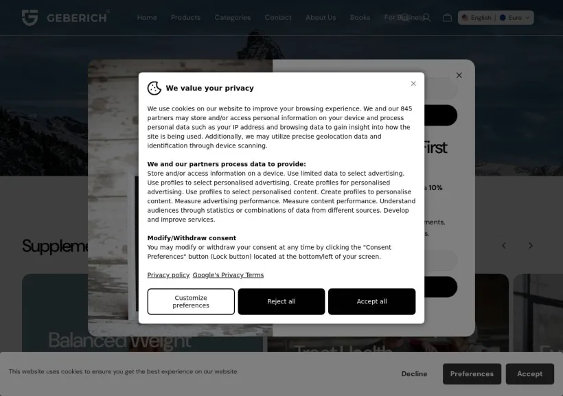 Schermata della pagina offerta di Geberich