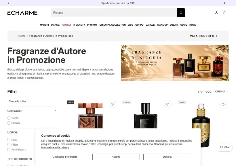 Schermata della pagina offerta di Echarme