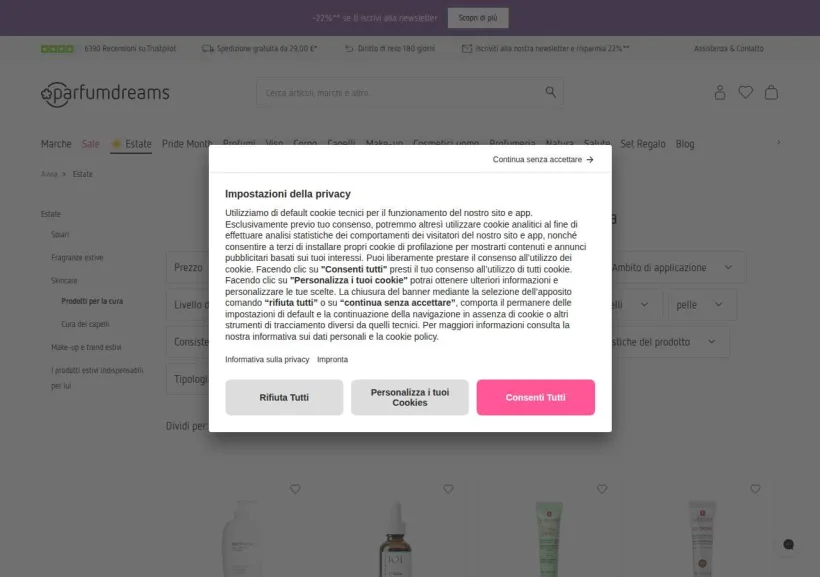 Schermata della pagina offerta di Parfumdreams
