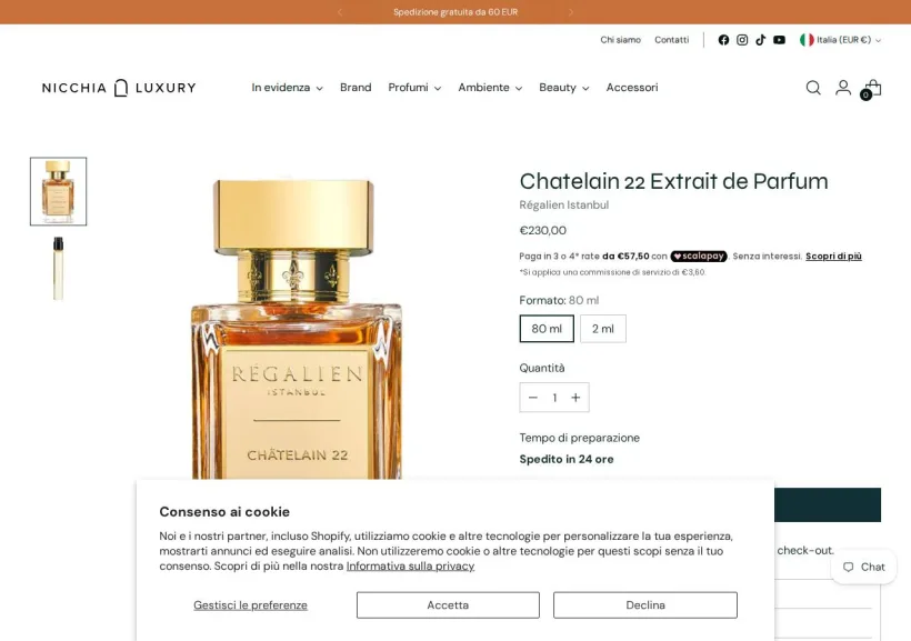 Schermata della pagina offerta di Nicchia Luxury