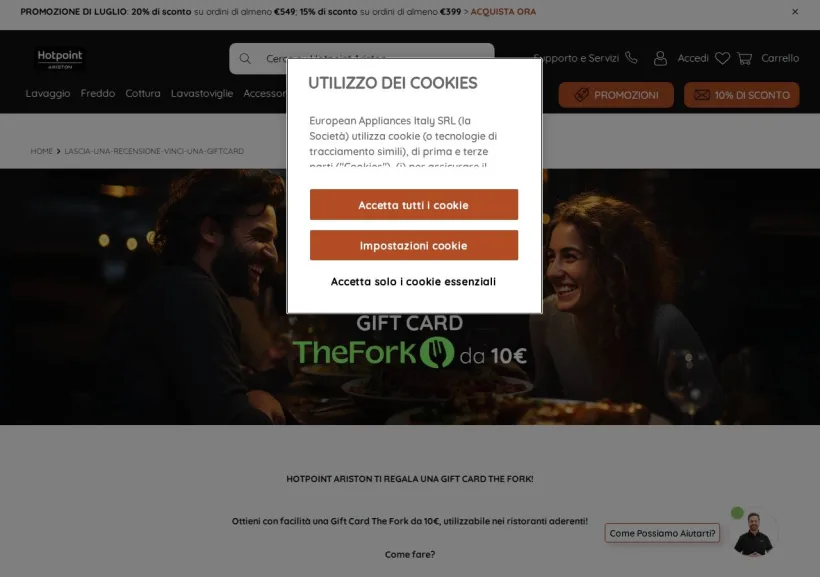 Schermata della pagina offerta di Hotpoint