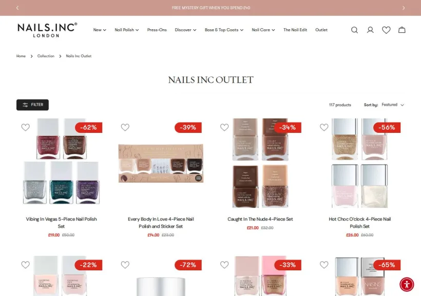 Schermata della pagina offerta di Nails Inc