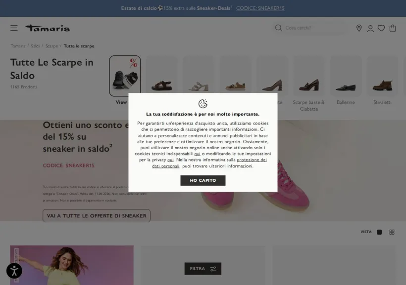 Schermata della pagina offerta di Tamaris