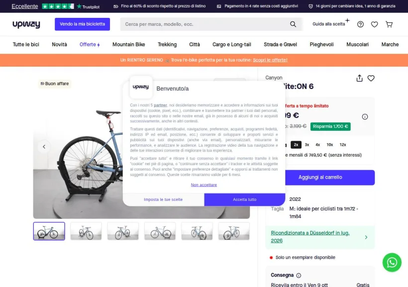Schermata della pagina offerta di Upway Italia
