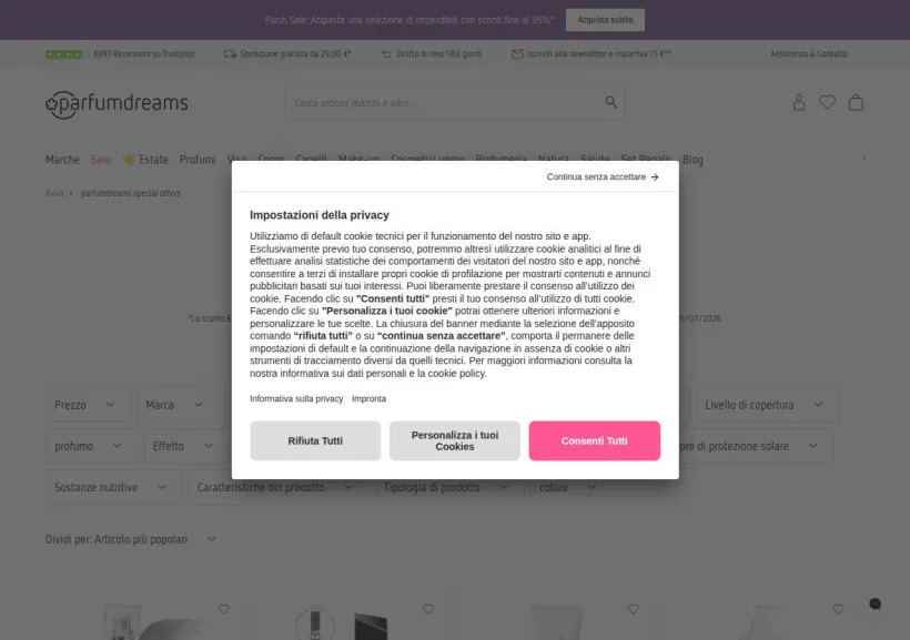 Schermata della pagina offerta di Parfumdreams
