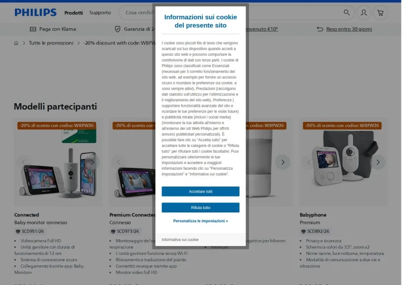 Schermata della pagina offerta di Philips