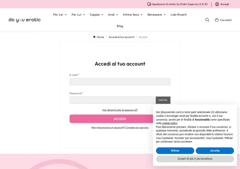 Schermata della pagina offerta di DoYouErotic