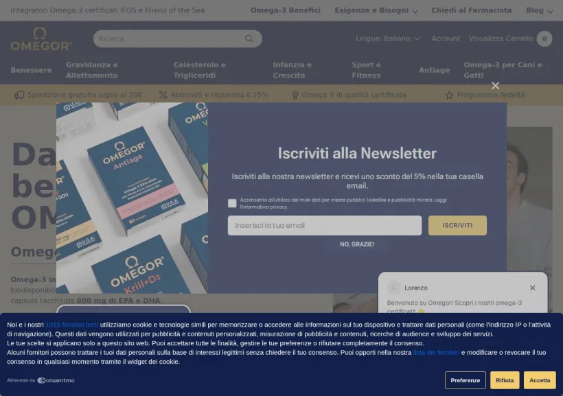 Schermata della pagina offerta di Omegor