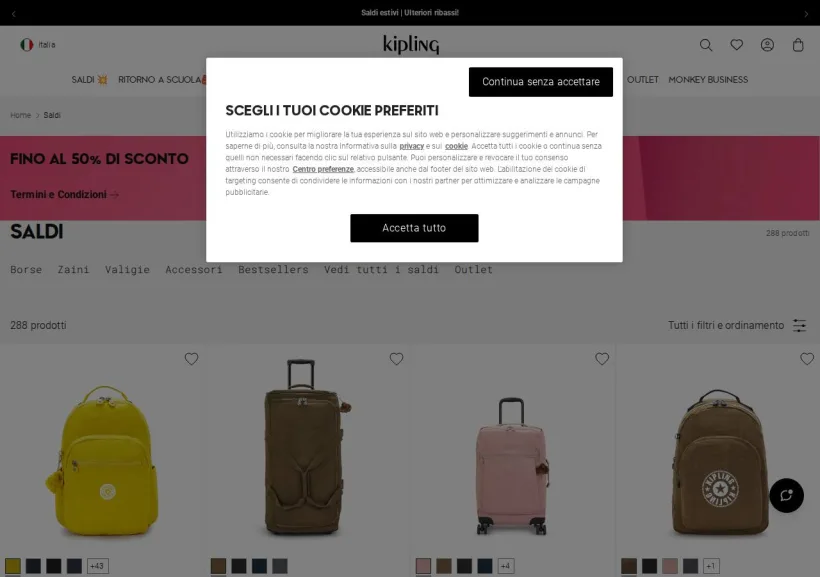 Schermata della pagina offerta di Kipling