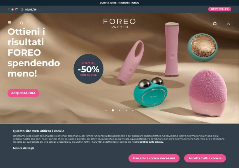 Schermata della pagina offerta di FOREO