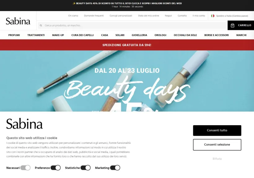 Schermata della pagina offerta di Sabina