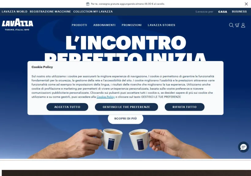 Schermata della pagina offerta di Lavazza