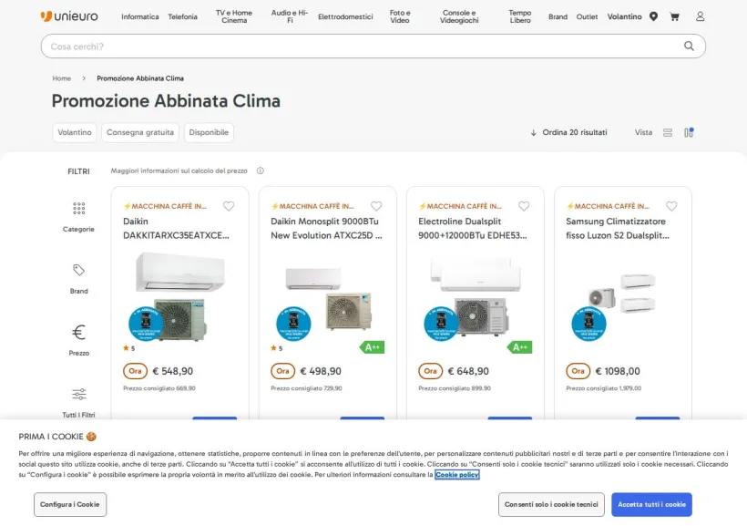 Schermata della pagina offerta di Unieuro