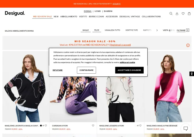 Schermata della pagina offerta di Desigual
