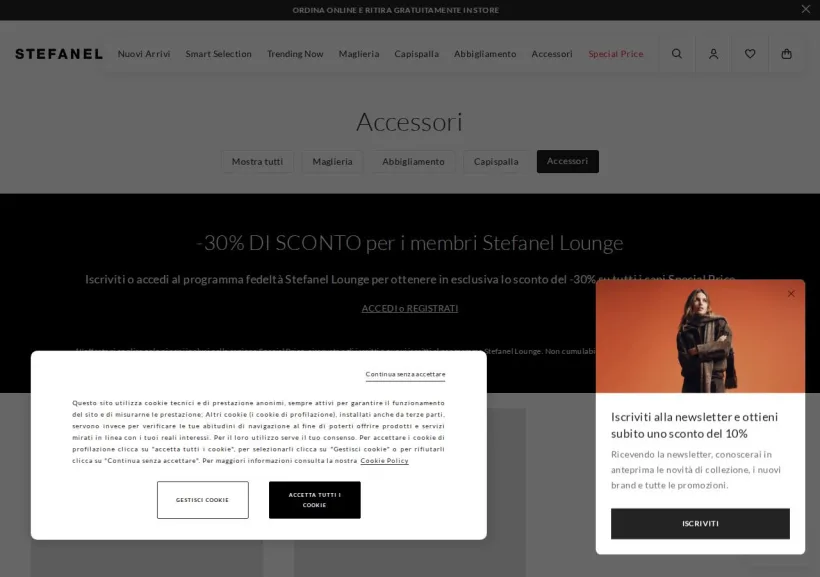 Schermata della pagina offerta di Stefanel