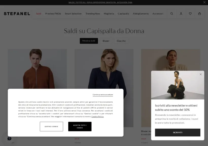 Schermata della pagina offerta di Stefanel