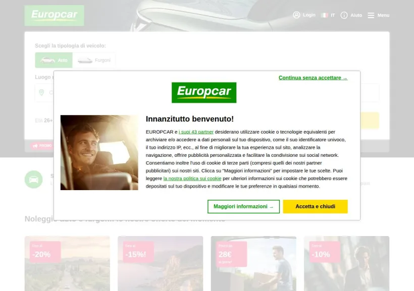 Schermata della pagina offerta di EuropCar