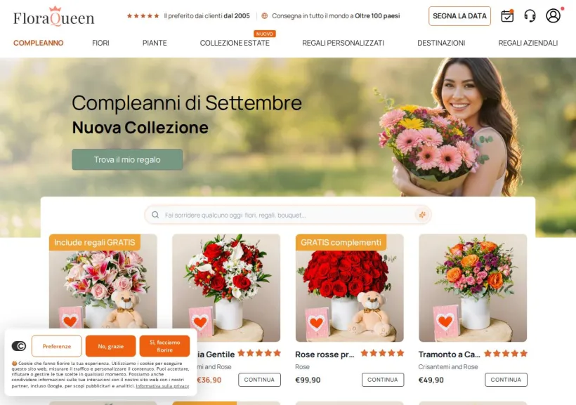 Schermata della pagina offerta di FloraQueen