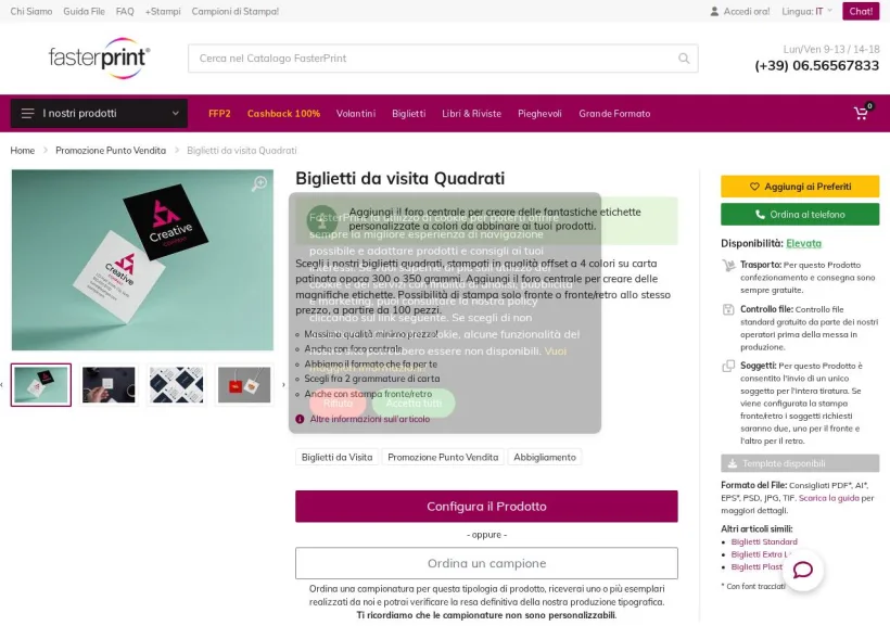 Schermata della pagina offerta di Fasterprint