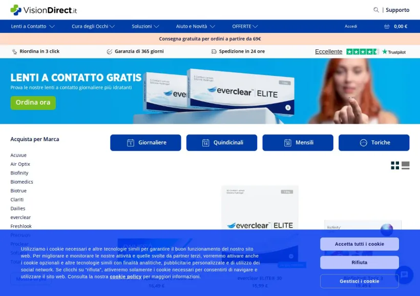 Schermata della pagina offerta di Vision Direct