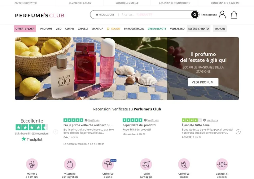 Schermata della pagina offerta di Perfume's Club
