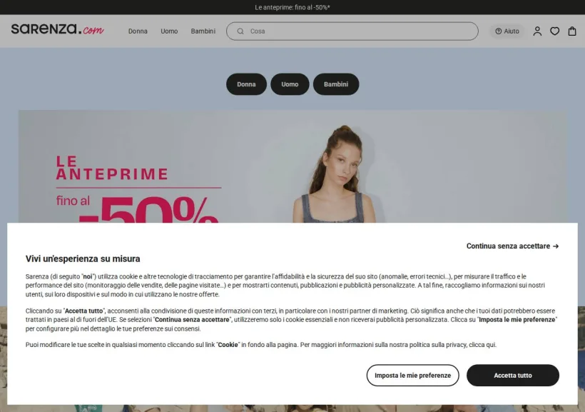 Schermata della pagina offerta di Sarenza