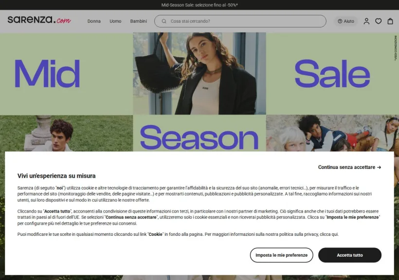 Schermata della pagina offerta di Sarenza