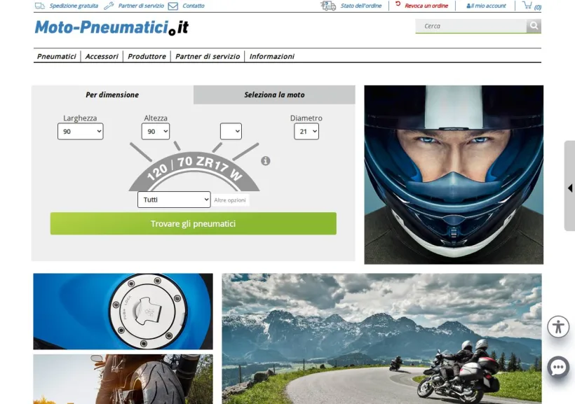 Schermata della pagina offerta di moto-pneumatici.it