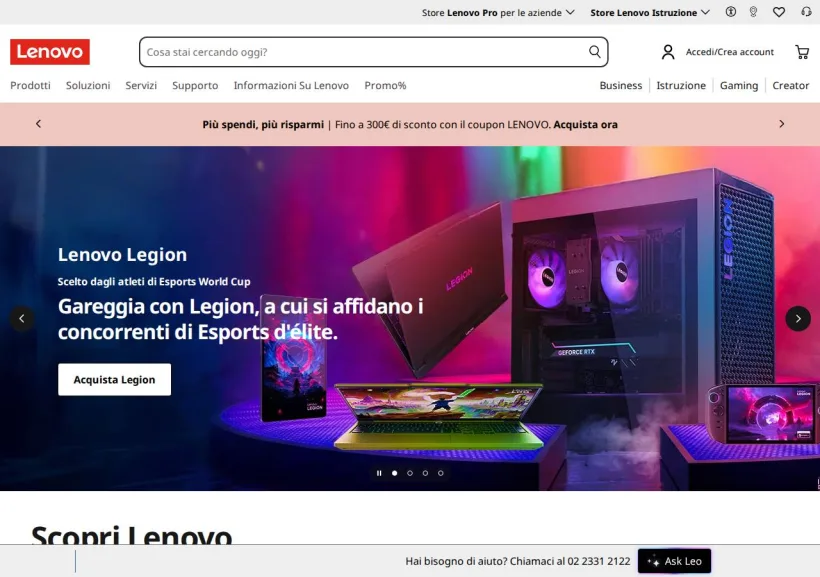 Schermata della pagina offerta di Lenovo