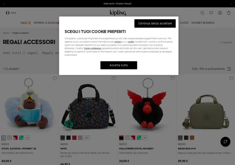 Schermata della pagina offerta di Kipling