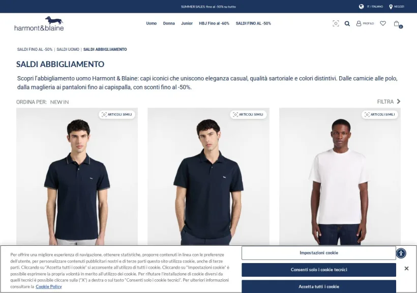 Schermata della pagina offerta di Harmont & Blaine