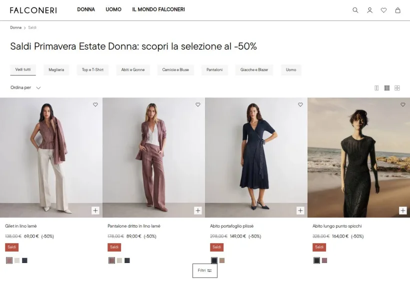 Schermata della pagina offerta di Falconeri