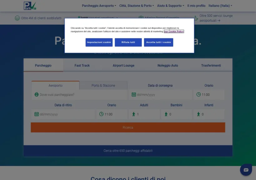 Schermata della pagina offerta di ParkVia