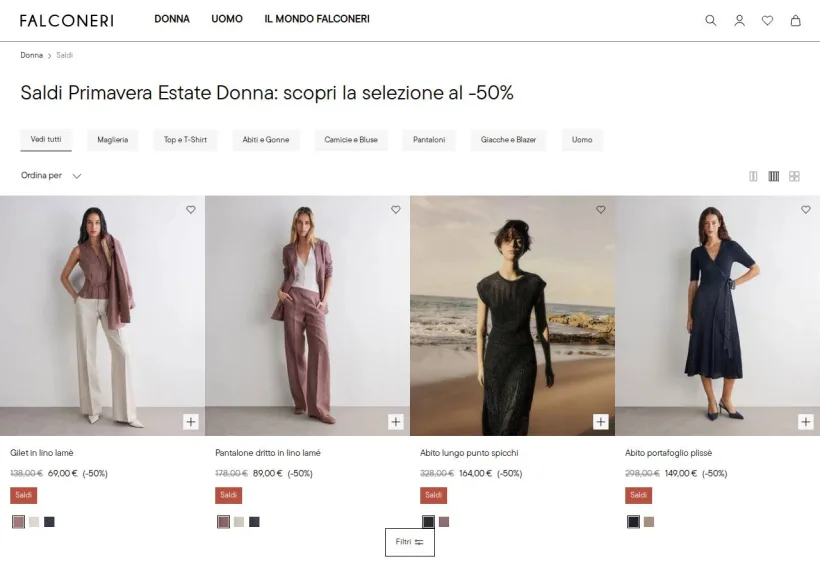 Schermata della pagina offerta di Falconeri