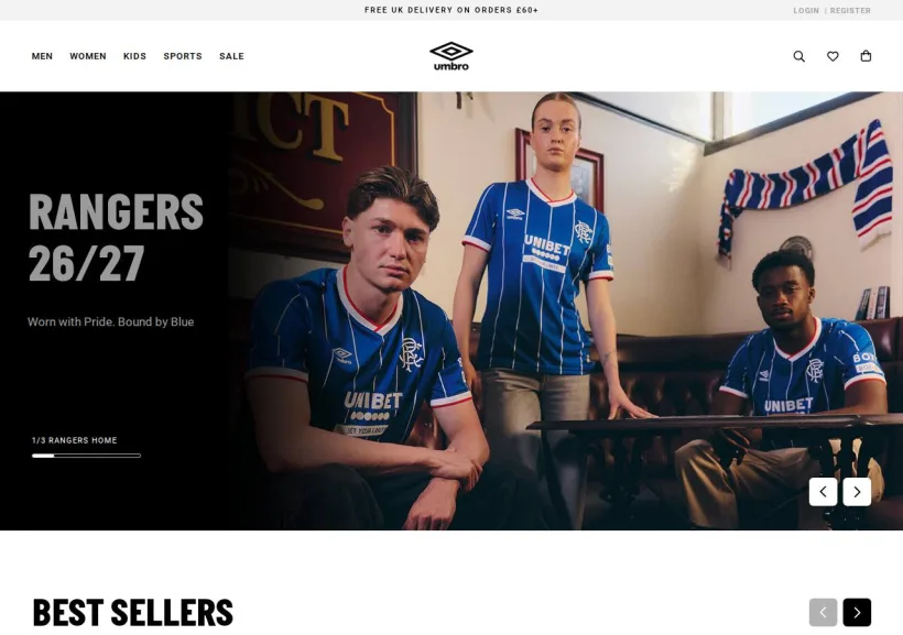 Schermata della pagina offerta di Umbro