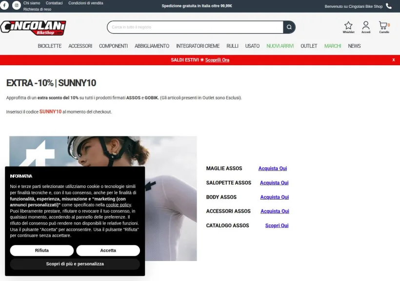 Schermata della pagina offerta di Cingolani Bike Shop