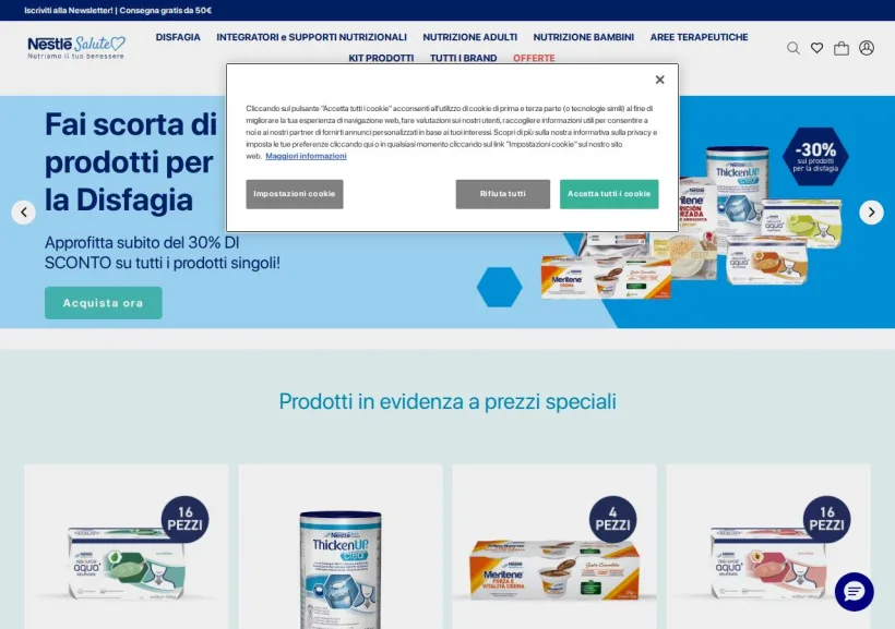 Schermata della pagina offerta di Nestlè Salute