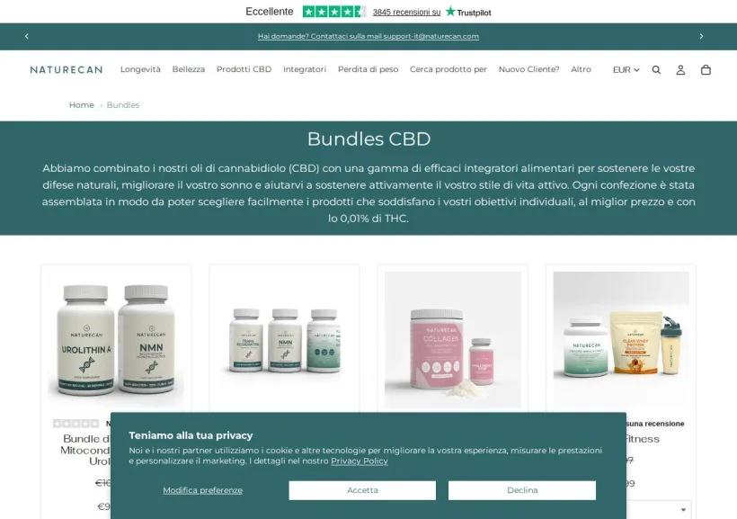 Schermata della pagina offerta di Naturecan