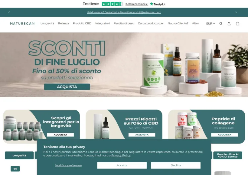 Schermata della pagina offerta di Naturecan