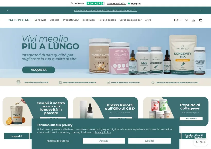 Schermata della pagina offerta di Naturecan