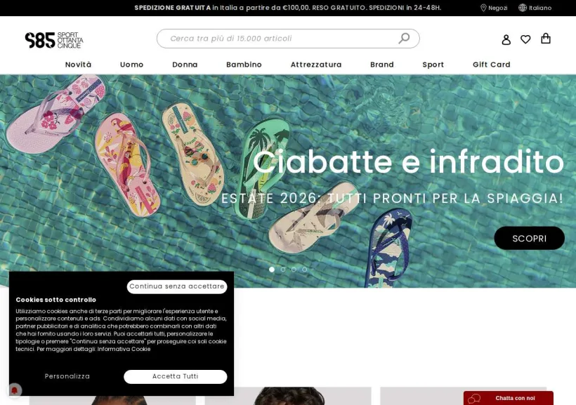 Schermata della pagina offerta di Sport85