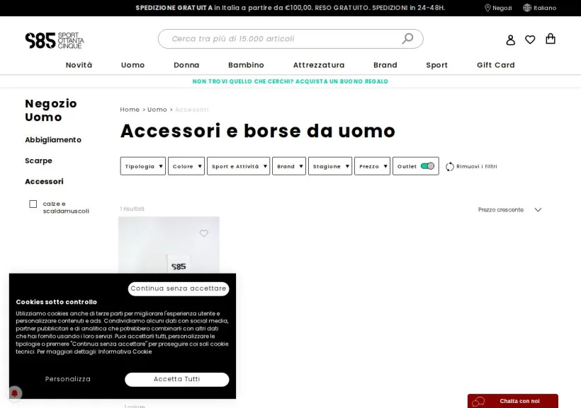 Schermata della pagina offerta di Sport85
