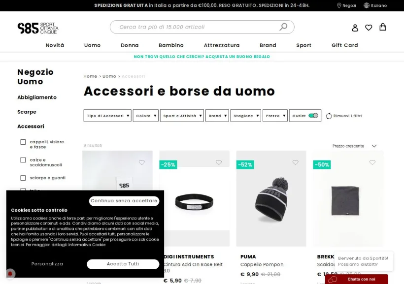 Schermata della pagina offerta di Sport85